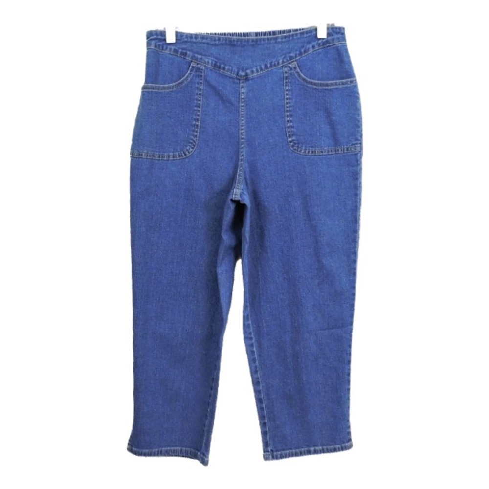 Denim & Co. Pull on Y-Yoke Crop Jeans Pants, Blue, Size Small